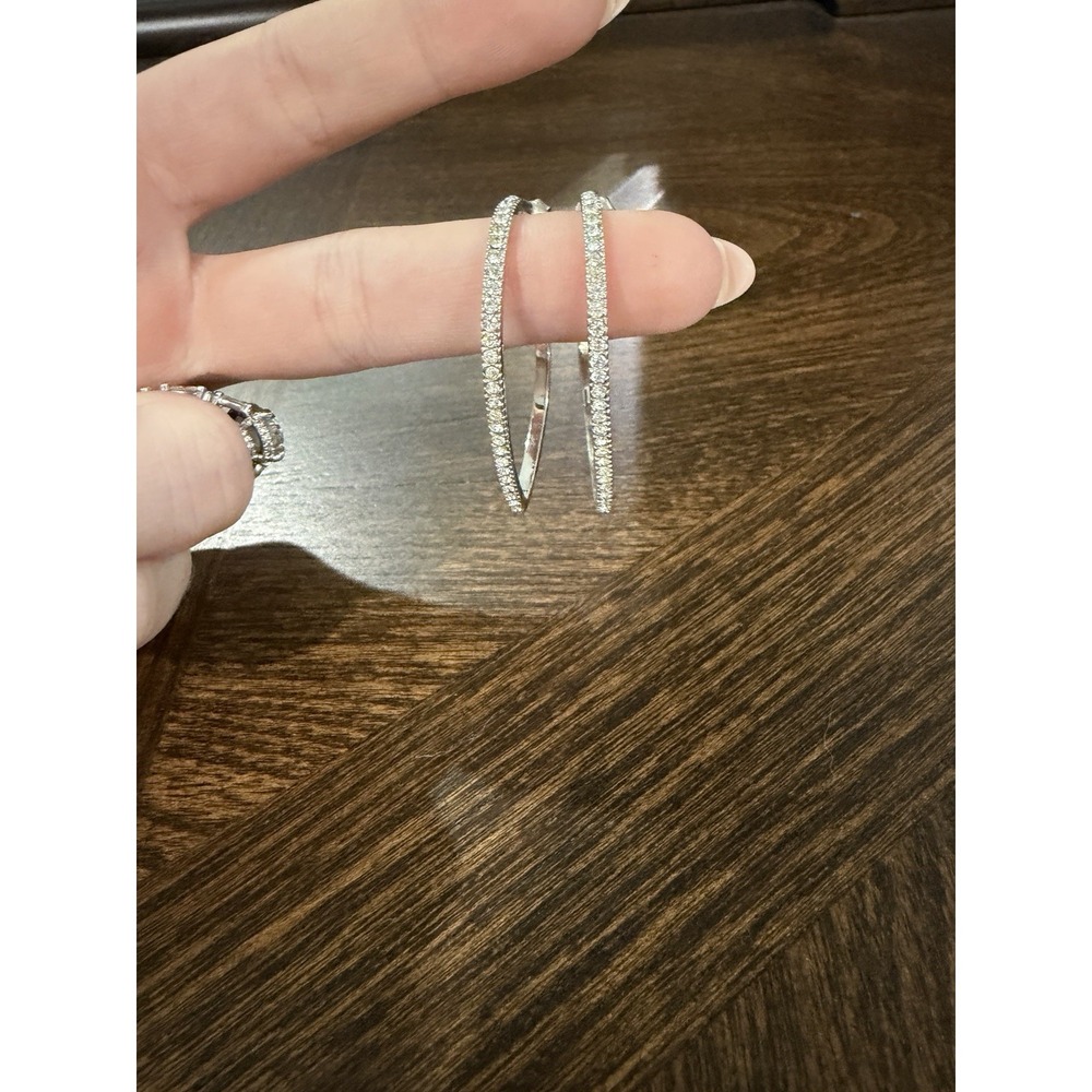 Heart shaped Hooped earrings with CZ silver toned